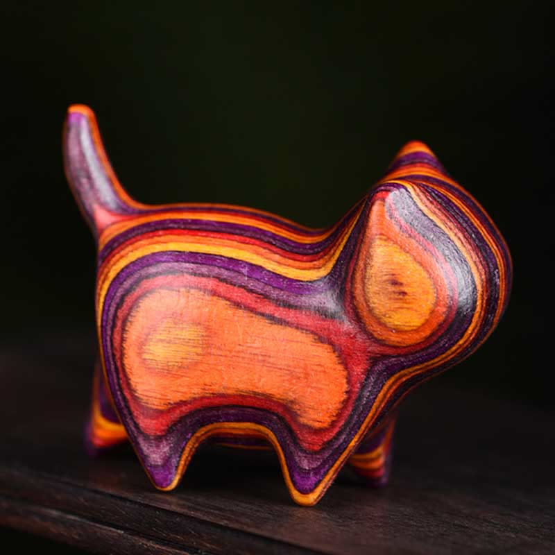 Buddha Stones Mini Cat Kitten Colorful Wooden Cute Pet Decoration - image 3
