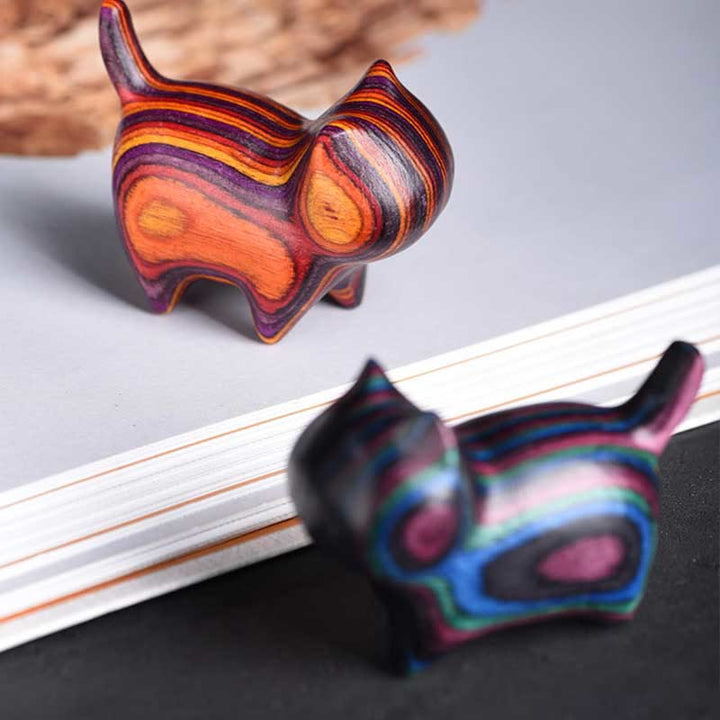 Buddha Stones Mini Cat Kitten Colorful Wooden Cute Pet Decoration - image 8