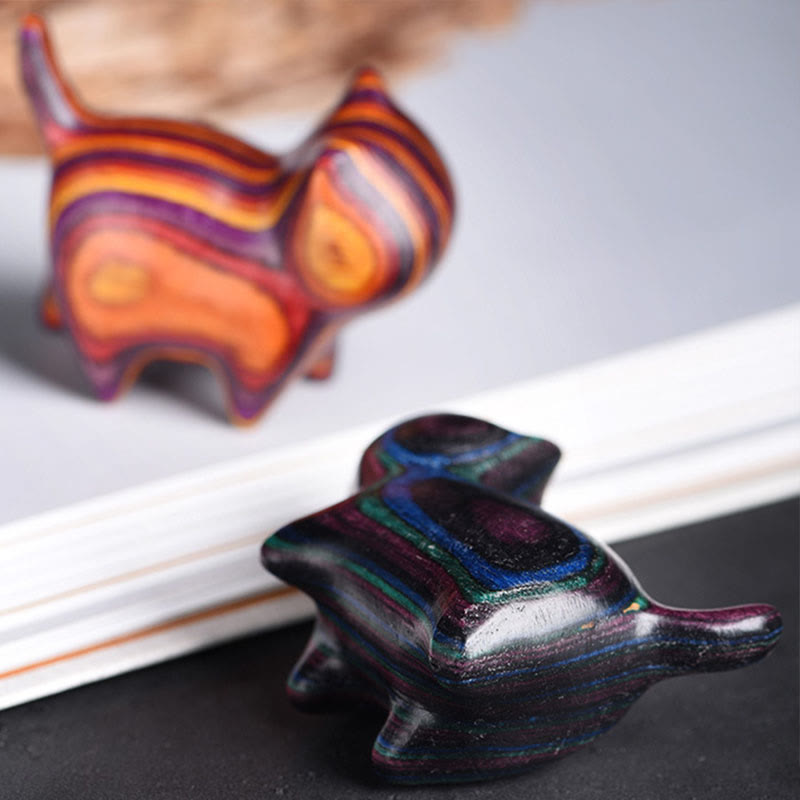 Buddha Stones Mini Cat Kitten Colorful Wooden Cute Pet Decoration - image 9