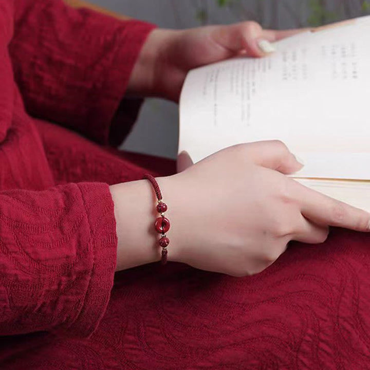 Buddha Stones Handmade Cinnabar Peace Buckle Lotus Calm Blessing Braided Rope Bracelet