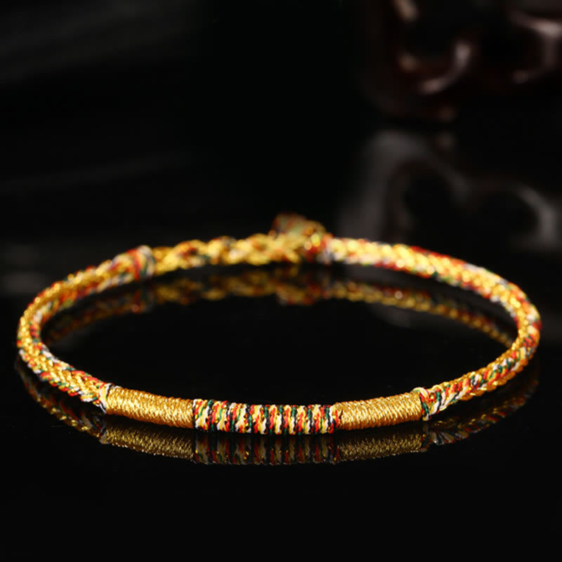 Buddha Stones Handmade Gold Multicolored Rope Protection Braided Bracelet Anklet