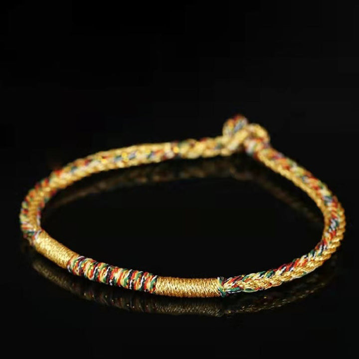 Buddha Stones Handmade Gold Multicolored Rope Protection Braided Bracelet Anklet