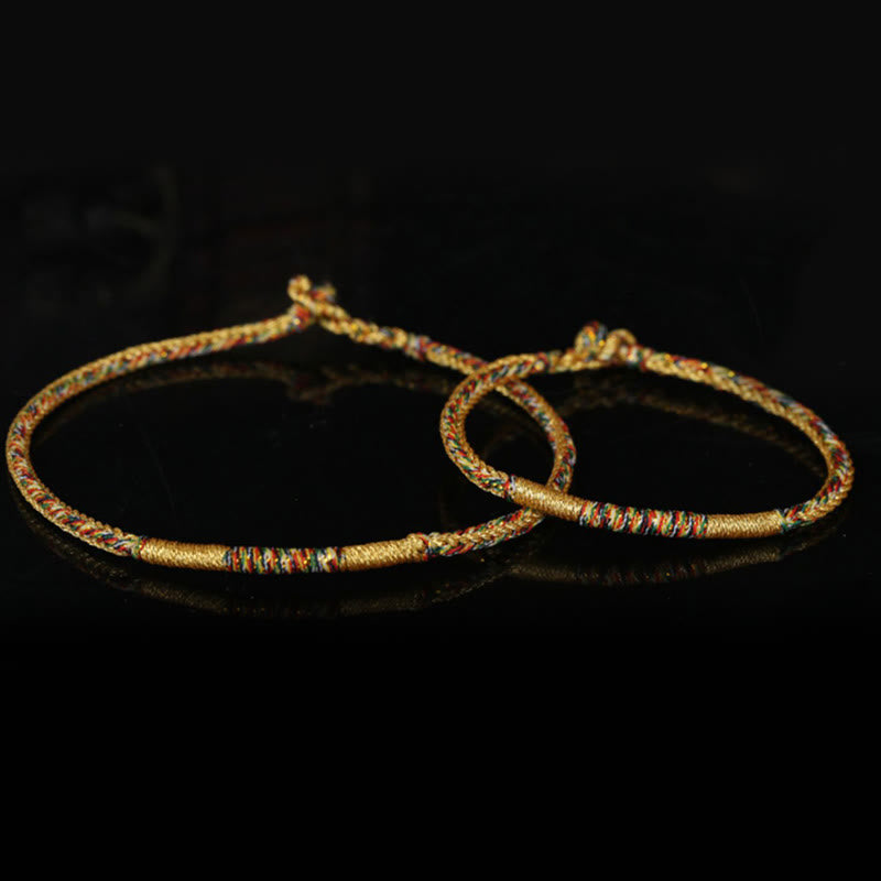 Buddha Stones Handmade Gold Multicolored Rope Protection Braided Bracelet Anklet