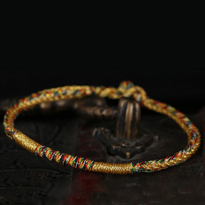 Buddha Stones Handmade Gold Multicolored Rope Protection Braided Bracelet Anklet