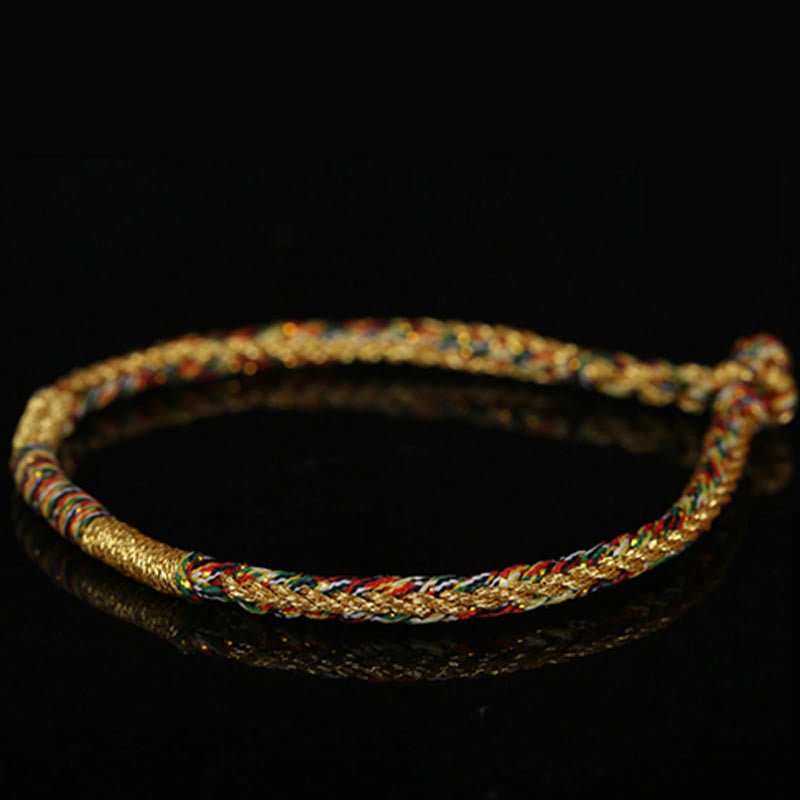 Buddha Stones Handmade Gold Multicolored Rope Protection Braided Bracelet Anklet