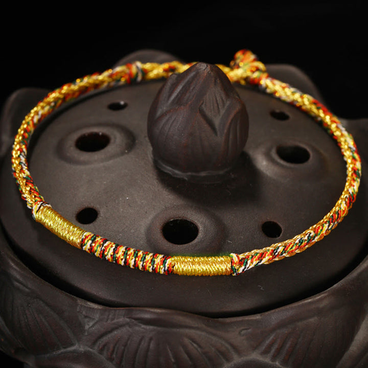 Buddha Stones Handmade Gold Multicolored Rope Protection Braided Bracelet Anklet