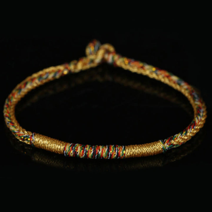 Buddha Stones Handmade Gold Multicolored Rope Protection Braided Bracelet Anklet