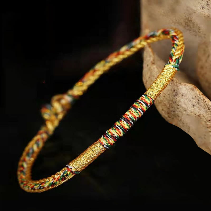 Buddha Stones Handmade Gold Multicolored Rope Protection Braided Bracelet Anklet