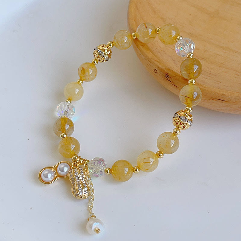 Buddha Stones Sun Stone Colorful Rutilated Quartz Wealth Peanut Charm Bracelet