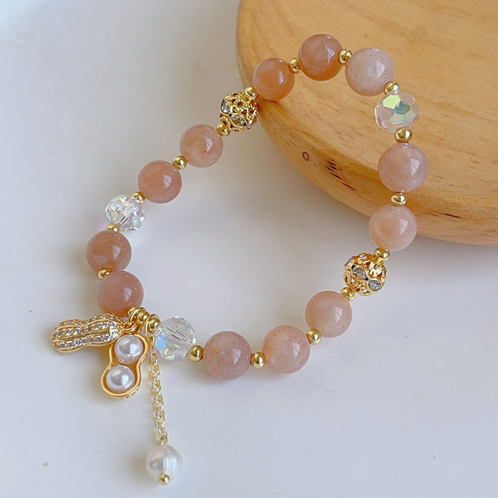 Buddha Stones Sun Stone Colorful Rutilated Quartz Wealth Peanut Charm Bracelet