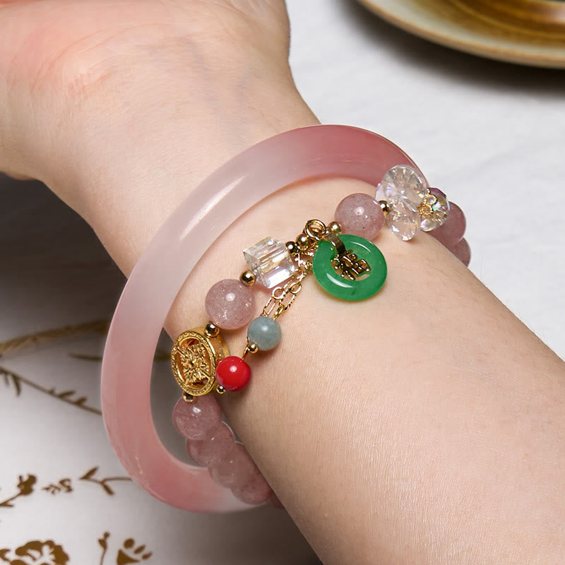 Buddha Stones Attracting Love and Protection Pink Bracelet Bangle Bundle