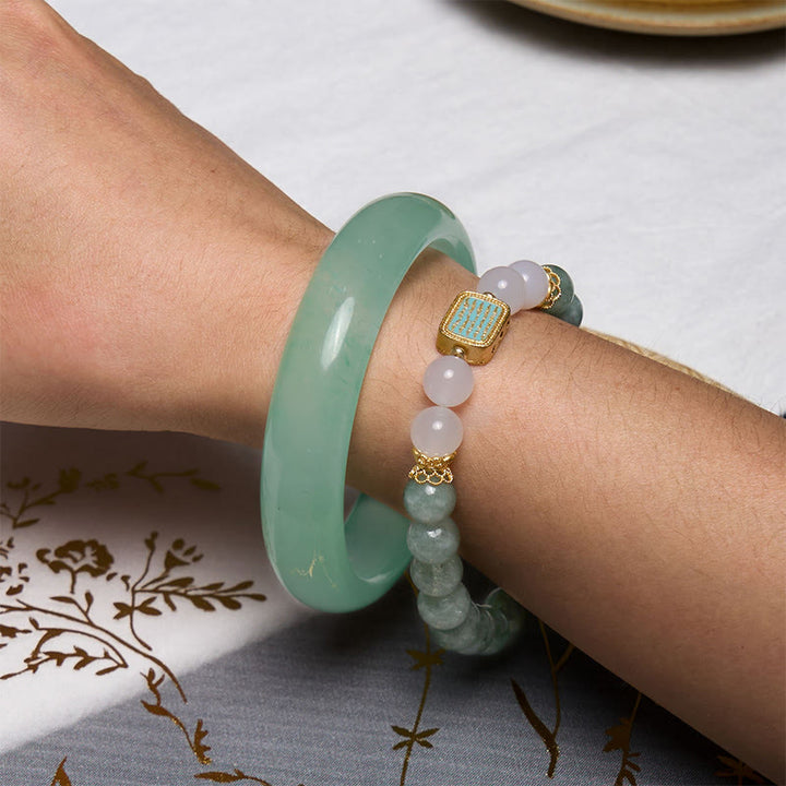 Buddha Stones Promote New Beginnings Mint Green Jade Bracelet Bangle Bundle