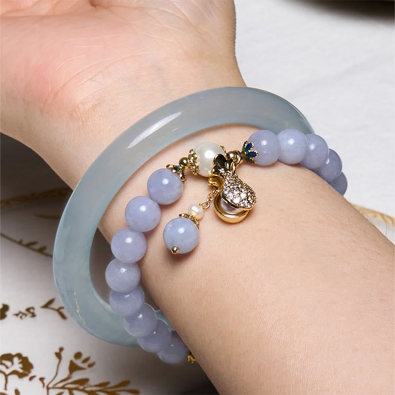 Buddha Stones Inner Peace And Stress Relief Aquamarine Jade Blue Bracelet Bangle Bundle