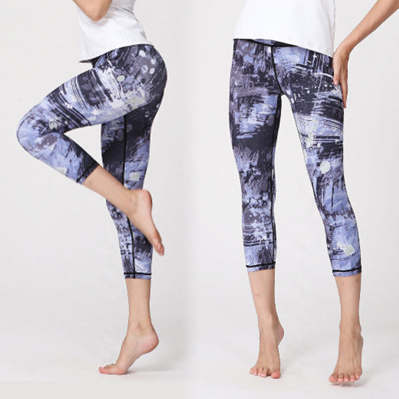 Buddha Stones Cherry Blossoms Sakura Lines Print Sports Yoga Cropped Leggings Women's Yoga Capri Pants