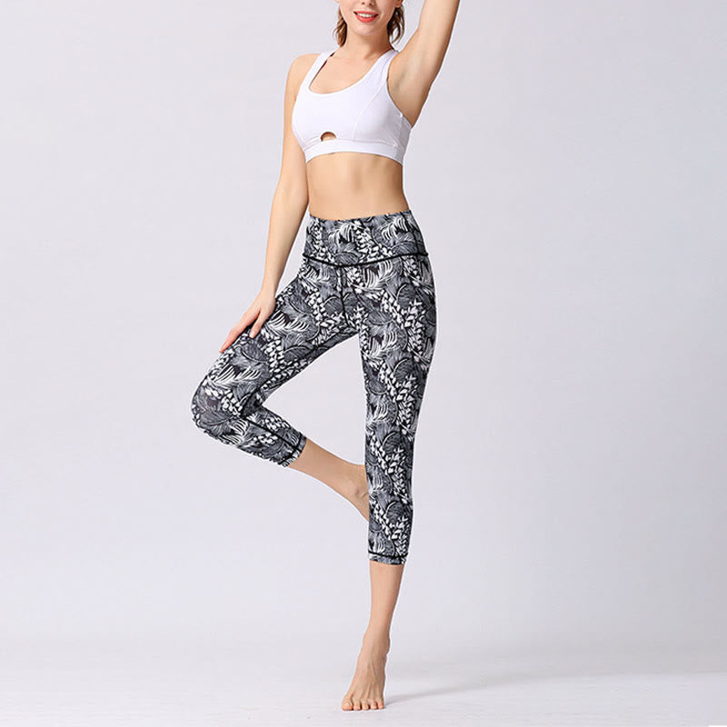 Buddha Stones Leaves Butterfly Print Sports Yoga Cropped Leggings Women's Yoga Capri Pants - image 17