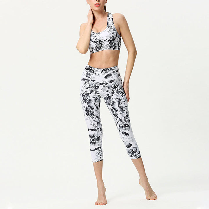 Buddha Stones Leaves Butterfly Print Sports Yoga Cropped Leggings Women's Yoga Capri Pants