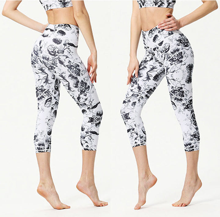 Buddha Stones Leaves Butterfly Print Sports Yoga Cropped Leggings Women's Yoga Capri Pants - image 8