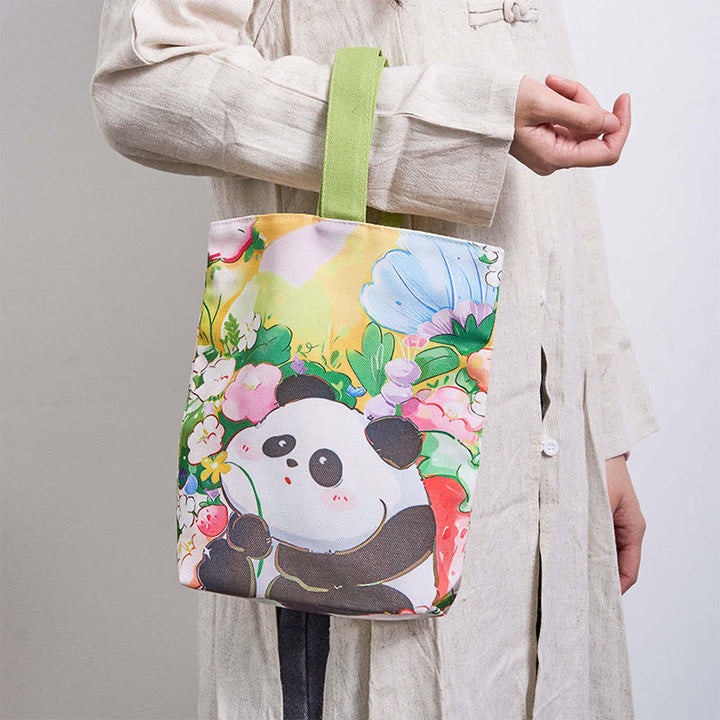 Buddha Stones Panda Orchid Loquat Canvas Handbag