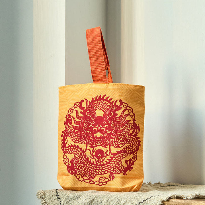 Buddha Stones Chinese Dragon Persimmon Canvas Handbag