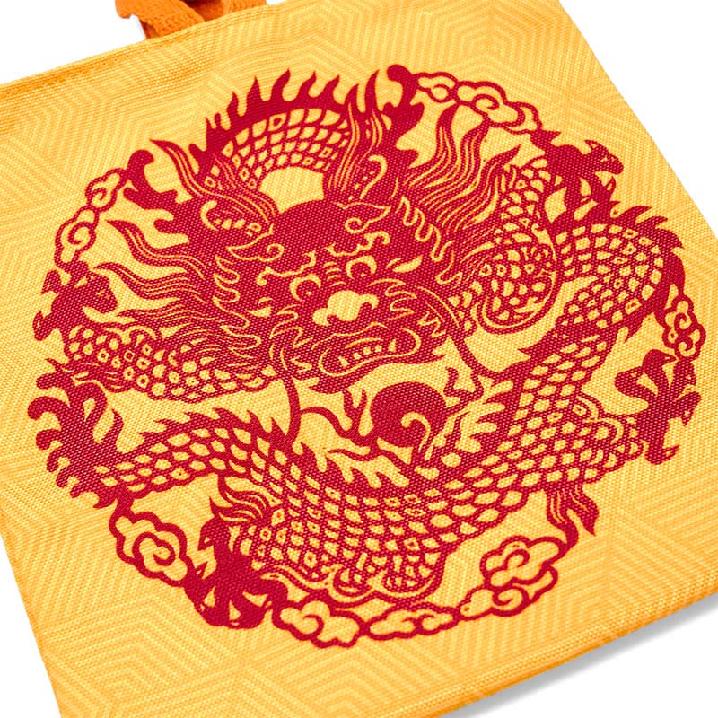 Buddha Stones Chinese Dragon Persimmon Canvas Handbag