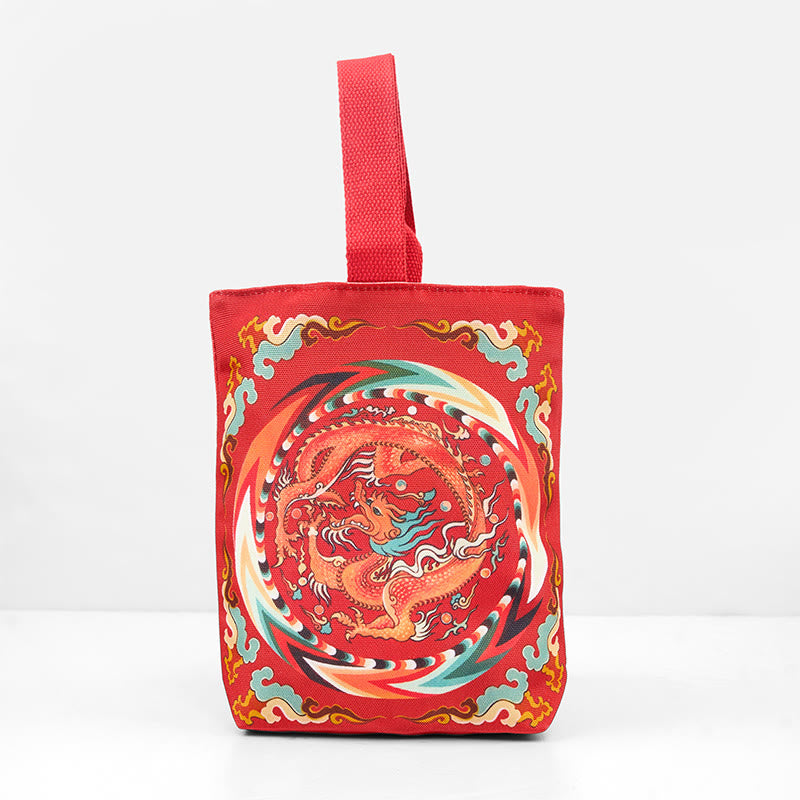 Buddha Stones Chinese Dragon Persimmon Canvas Handbag