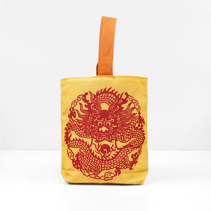 Buddha Stones Chinese Dragon Persimmon Canvas Handbag