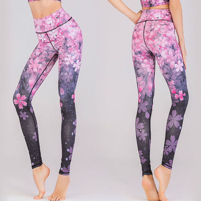 Buddha Stones Lotus Cherry Blossom Gradient Peacock Print Lycra Fabric Fitness Leggings Women's Yoga Pants