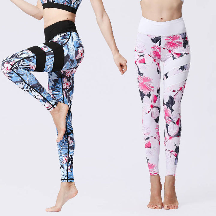 Buddha Stones Flower Petal Leaves Print Sports Exercise Fitness High Waist Leggings Women's Yoga Pants