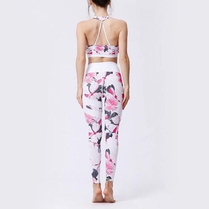 Buddha Stones Flower Petal Leaves Print Sports Exercise Fitness High Waist Leggings Women's Yoga Pants