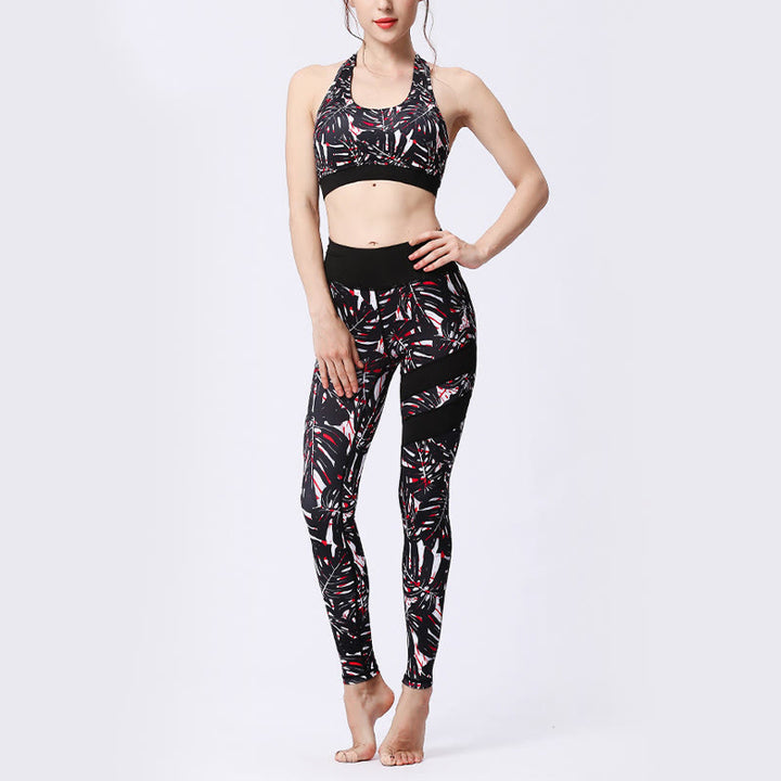 Buddha Stones Flower Petal Leaves Print Sports Exercise Fitness High Waist Leggings Women's Yoga Pants