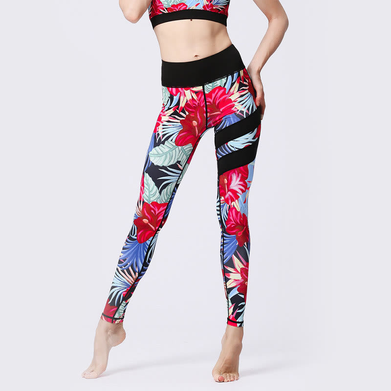 Buddha Stones Flower Petal Leaves Print Sports Exercise Fitness High Waist Leggings Women's Yoga Pants