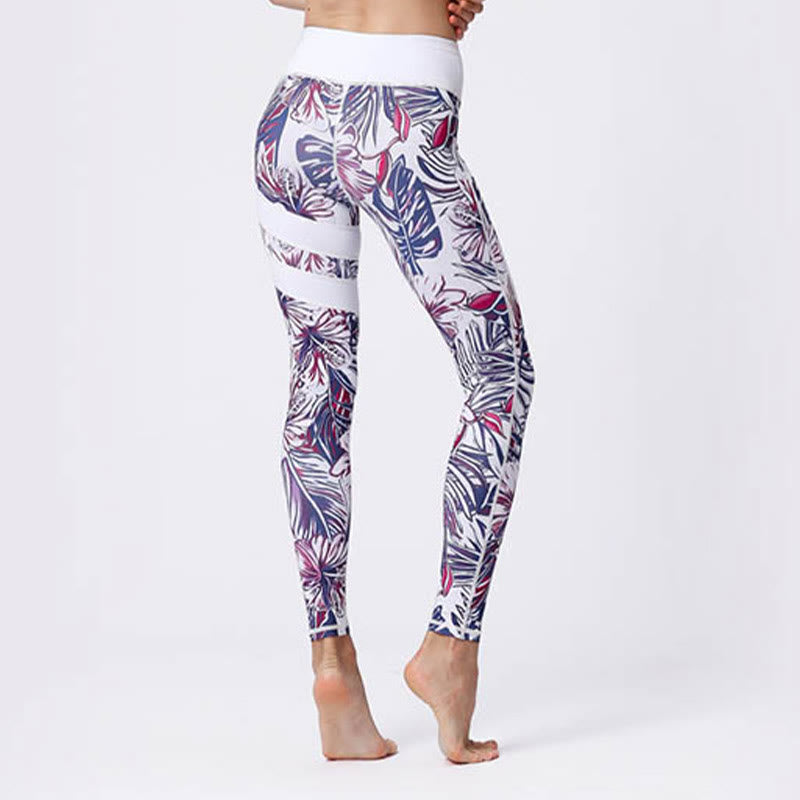 Buddha Stones Flower Petal Leaves Print Sports Exercise Fitness High Waist Leggings Women's Yoga Pants