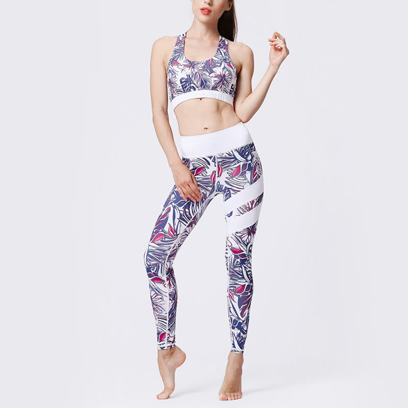 Buddha Stones Flower Petal Leaves Print Sports Exercise Fitness High Waist Leggings Women's Yoga Pants