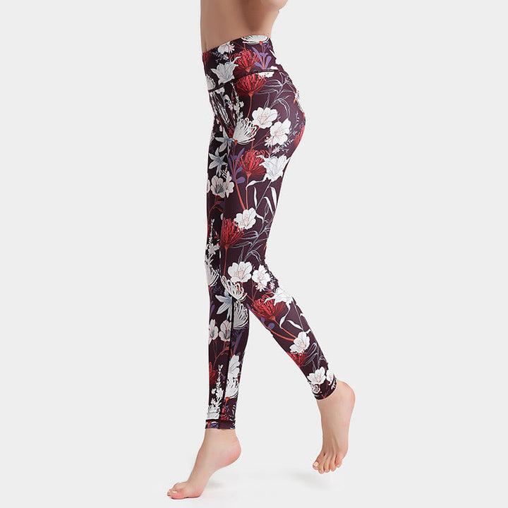 Buddha Stones Colorful Flower Petal Leaves Print Sports Exercise Fitness High Waist Leggings Women's Yoga Pants