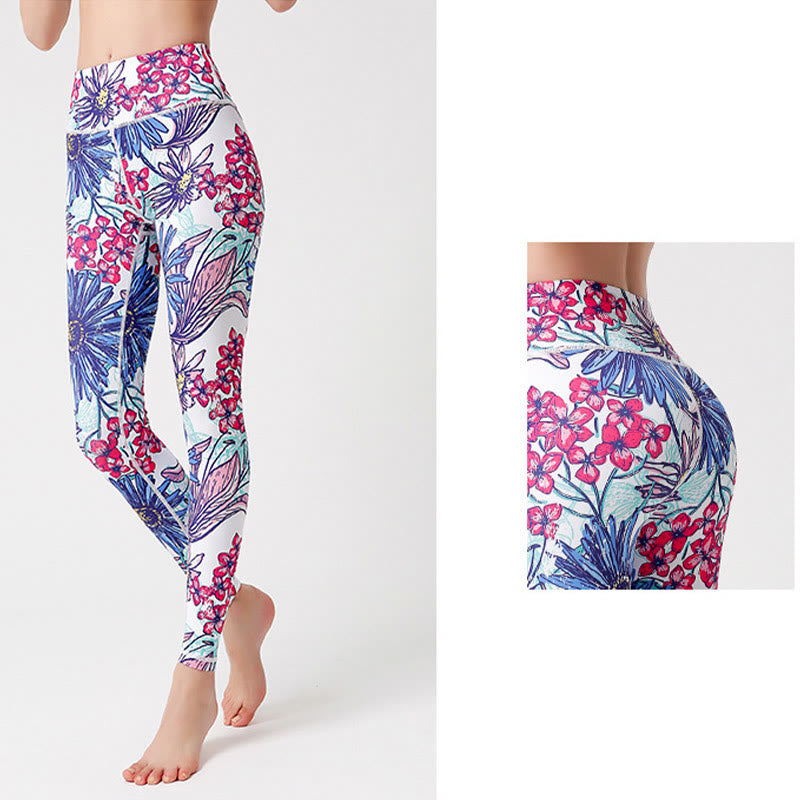 Buddha Stones Colorful Flower Petal Leaves Print Sports Exercise Fitness High Waist Leggings Women's Yoga Pants