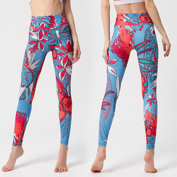 Buddha Stones Colorful Flower Petal Leaves Print Sports Exercise Fitness High Waist Leggings Women's Yoga Pants