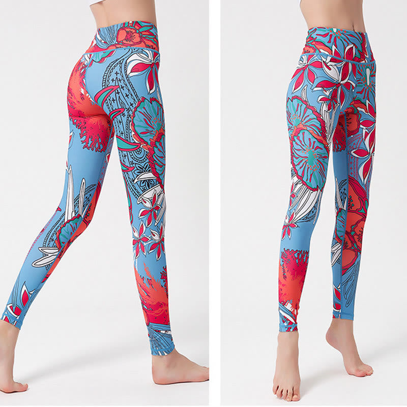 Buddha Stones Colorful Flower Petal Leaves Print Sports Exercise Fitness High Waist Leggings Women's Yoga Pants - image 17