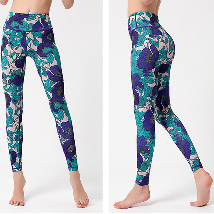 Buddha Stones Colorful Flower Petal Leaves Print Sports Exercise Fitness High Waist Leggings Women's Yoga Pants - image 25
