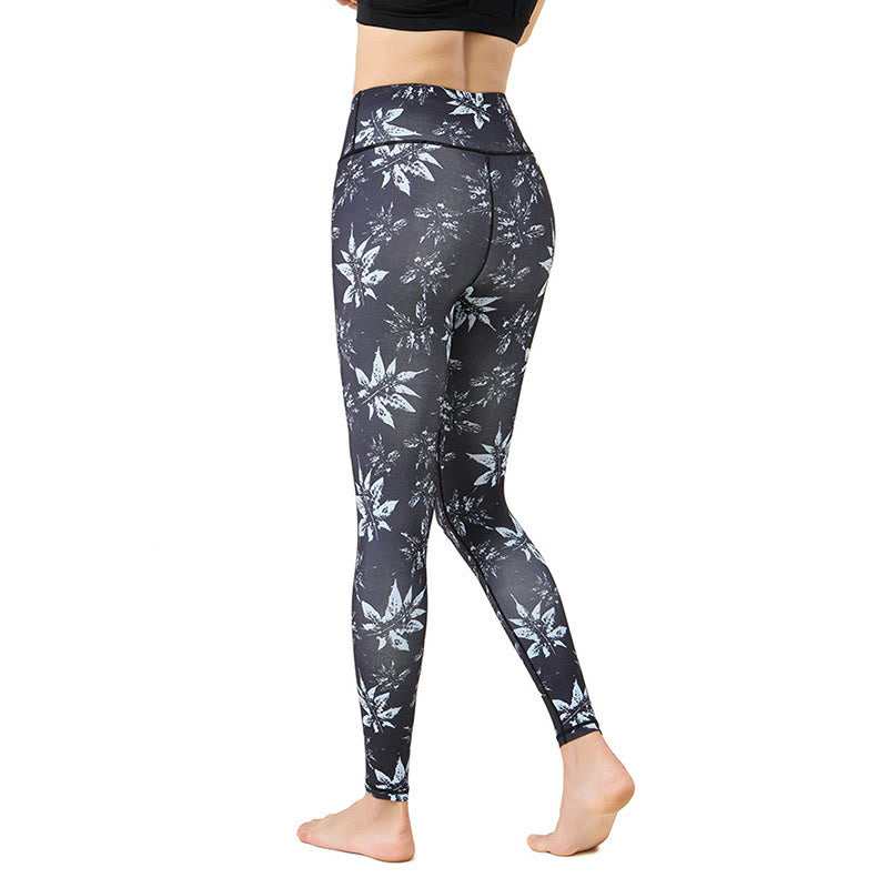 Buddha Stones Spots Maple Leaf Print Sports Exercise Fitness High Waist Leggings Women's Yoga Pants