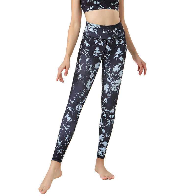 Buddha Stones Spots Maple Leaf Print Sports Exercise Fitness High Waist Leggings Women's Yoga Pants