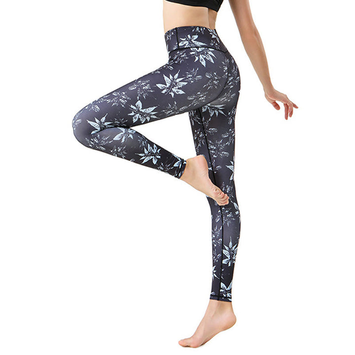 Buddha Stones Spots Maple Leaf Print Sports Exercise Fitness High Waist Leggings Women's Yoga Pants