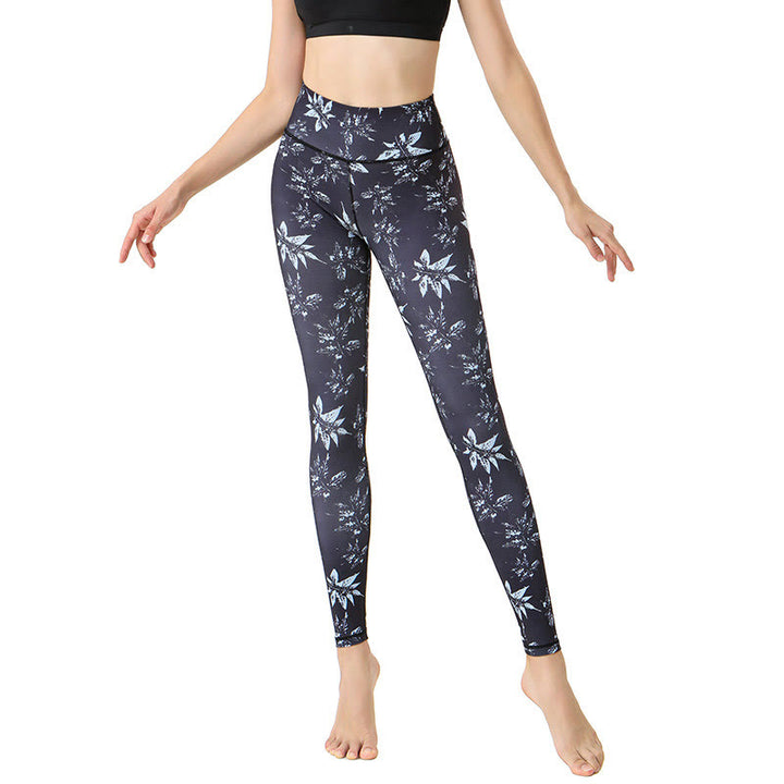 Buddha Stones Spots Maple Leaf Print Sports Exercise Fitness High Waist Leggings Women's Yoga Pants