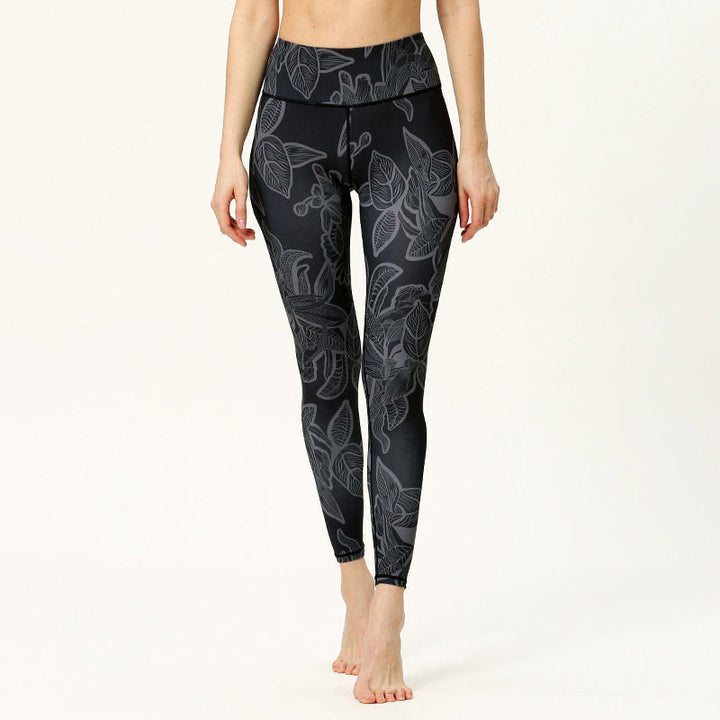 Buddha Stones Simple Leaves Print Sports Fitness Leggings Women's Yoga Pants - DimGray - US8-10，UK/AU12-14，EU40-42 (XL) - image 6