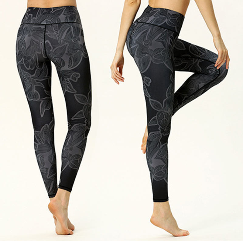 Buddha Stones Simple Leaves Print Sports Fitness Leggings Women's Yoga Pants - image 8