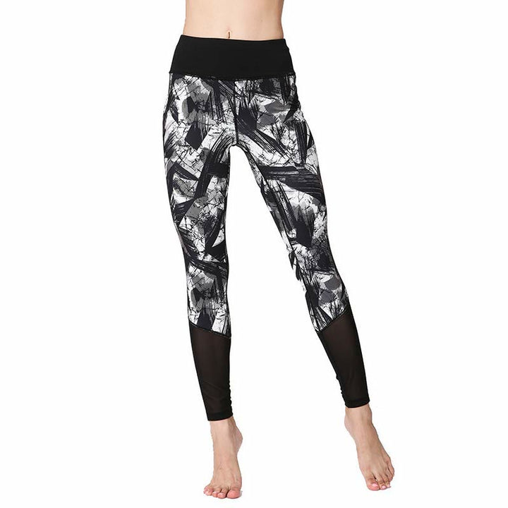 Buddha Stones White Black Ink Brush Lines Print Sports Fitness Mesh Leggings Women's Yoga Pants - image 7