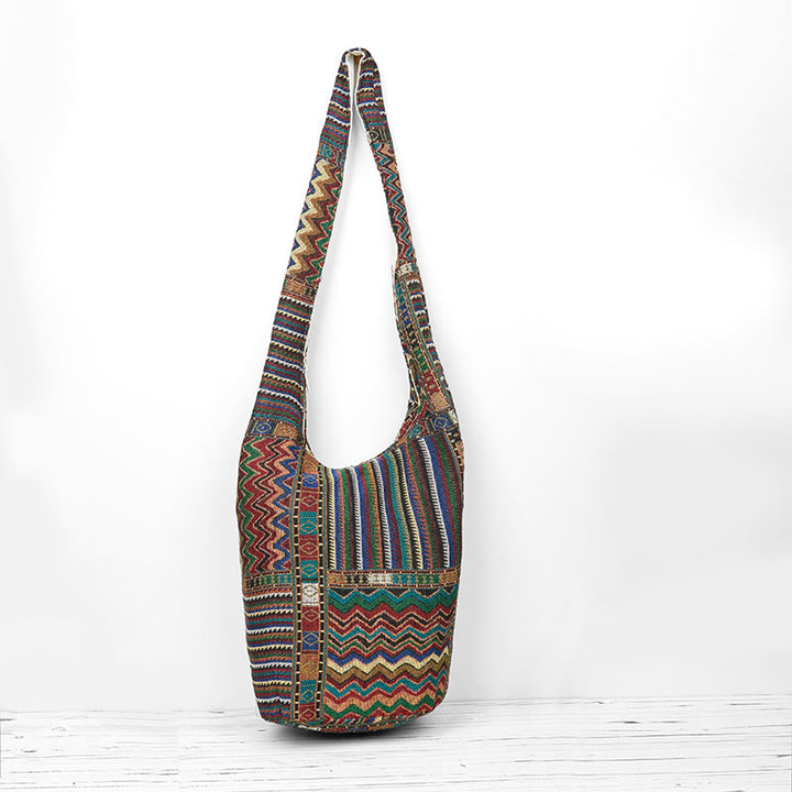 Buddha Stones Green Brown Waves Pattern Cotton Crossbody Bag Shoulder Bag