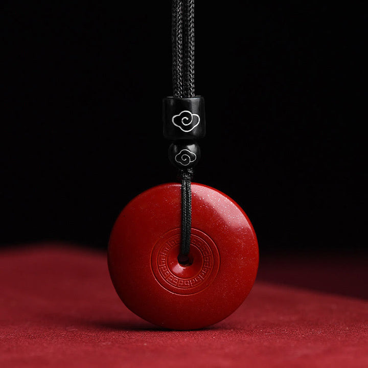 Buddha Stones Natural Cinnabar Lotus Peace Buckle Blessing Necklace String Pendant - Cinnabar - image 9