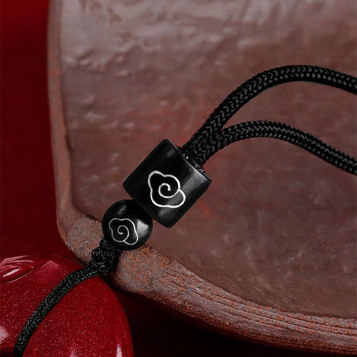 Buddha Stones Natural Cinnabar Lotus Peace Buckle Blessing Necklace String Pendant