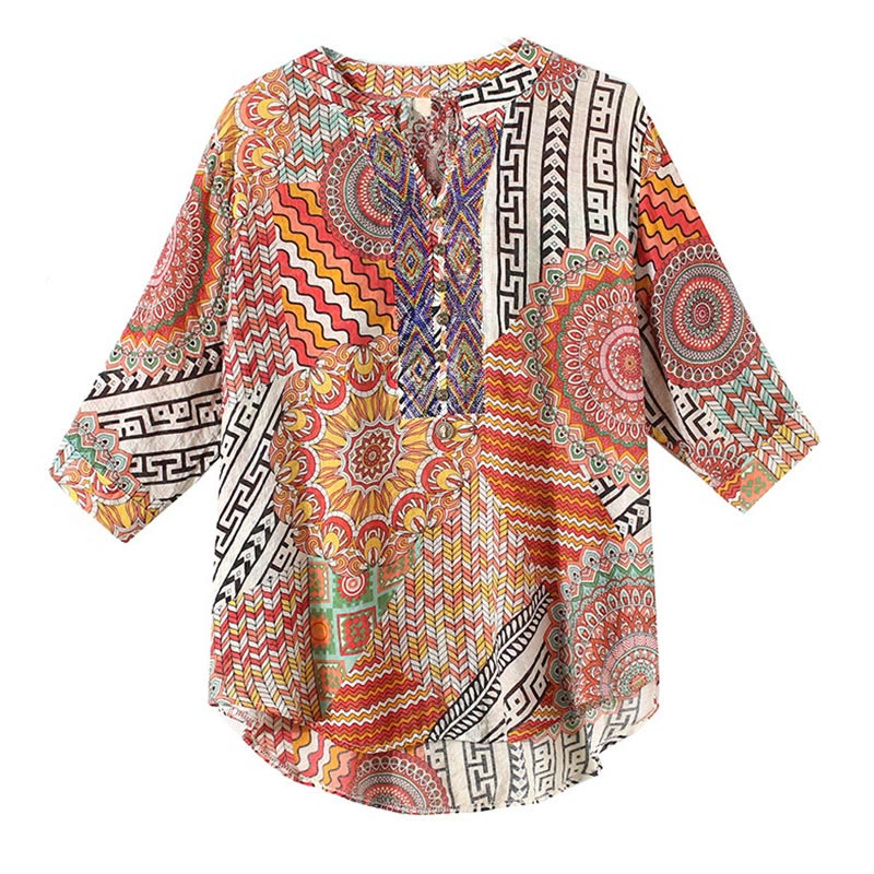 Buddha Stones Women's Mandala Geometry Half Button Shirt