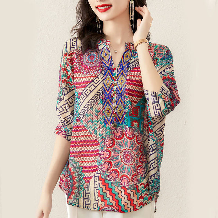 Buddha Stones Women's Mandala Geometry Half Button Shirt - image 8